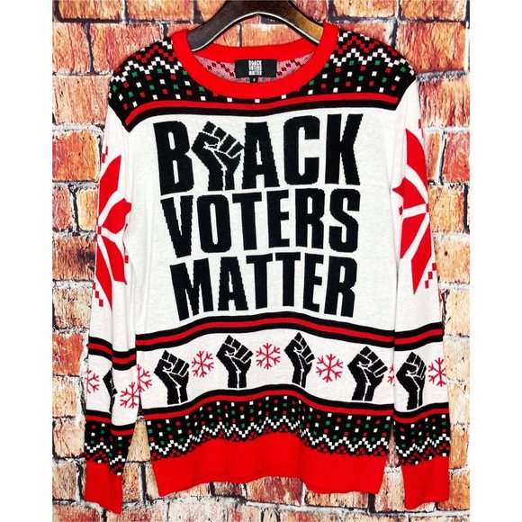 NWT Black Voters Matter Men's Small Ugly Christmas Festive Crew Neck Sweater BLM - Picture 1 of 3